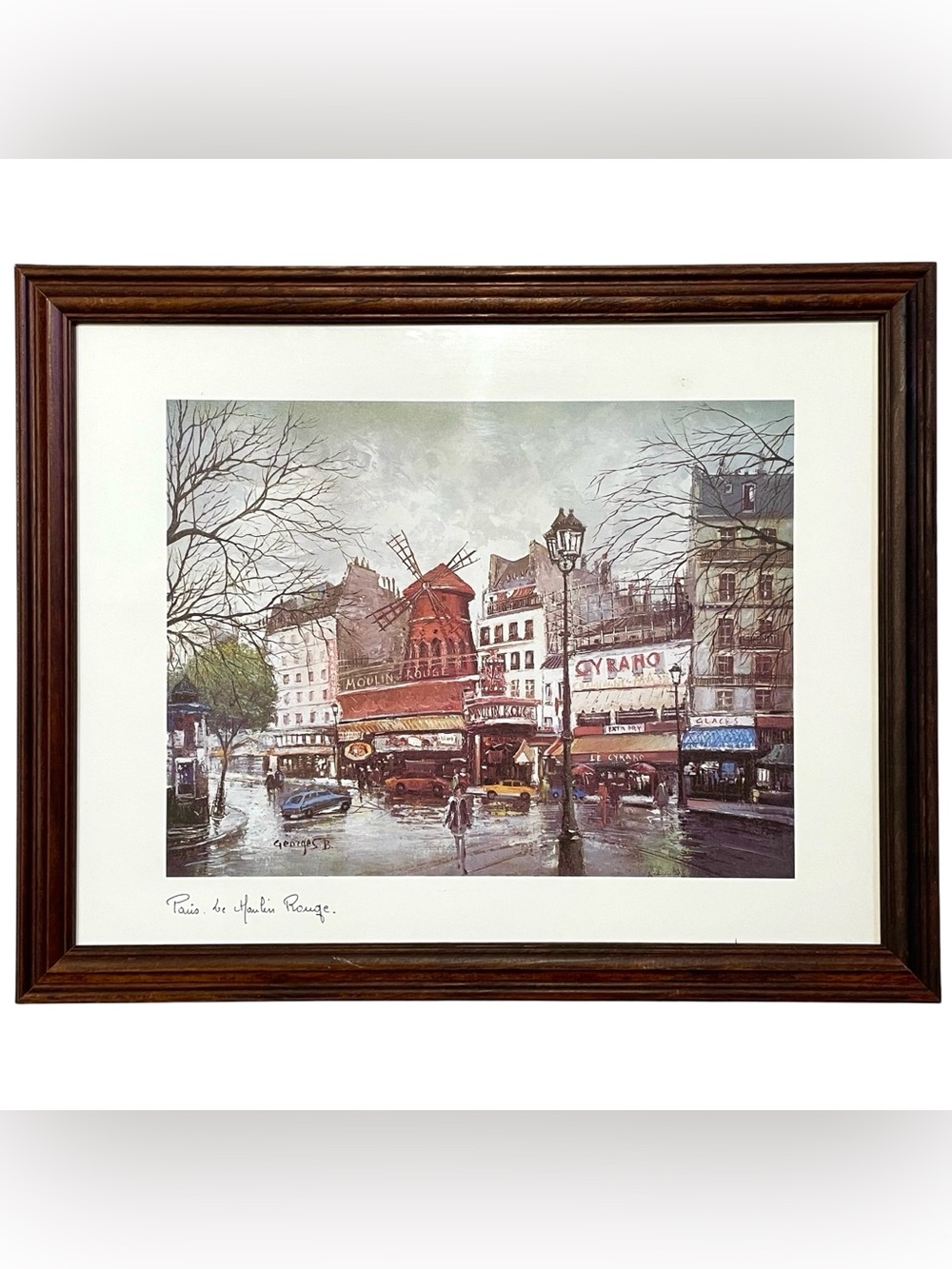 Vintage 1970s Georges B. Framed Print Paris France - 17"x13" Le Moulin Rouge Imp